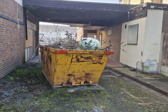 Skip at a business site, a common target for fly-tipping