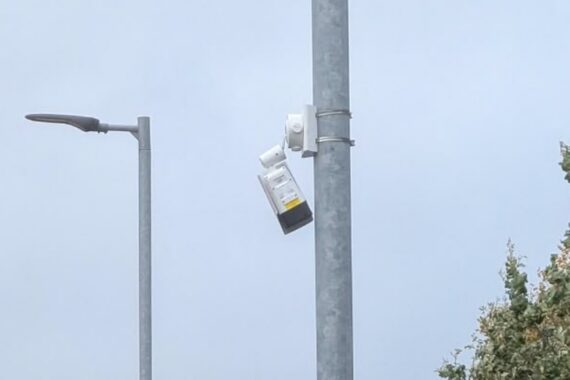 CCTV camera blown out of position on its pole after Storm Austen
